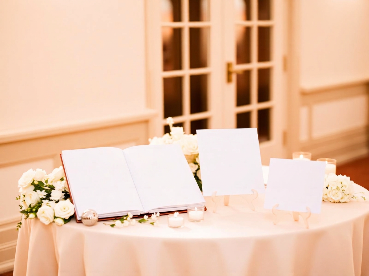 Your invitation to leave a story, placed alongside the guest book